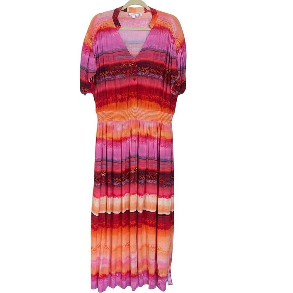 Chico’s Rio Sunset Long Maxi Dress Women’s Size 2.5 14 Large Red Pink Orange
